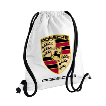 Porsche, Backpack pouch GYMBAG white, with pocket (40x48cm) & thick cords