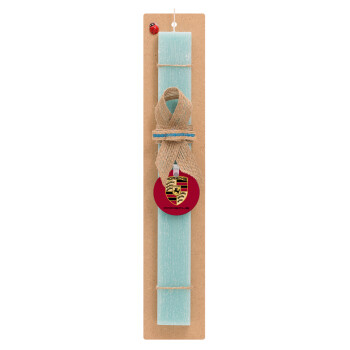 Porsche, Easter Set, wooden keychain & aromatic flat Easter candle (30cm) (TURQUOISE)