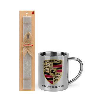 Porsche, Easter Set, metallic thermal cup (300ml) & Easter aromatic flat candle (30cm) (GRAY)