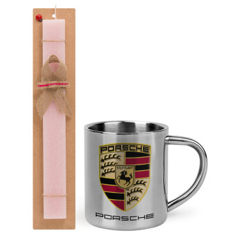 Porsche, Πασχαλινό Σετ, μεταλλική κούπα θερμό (300ml) & πασχαλινή λαμπάδα αρωματική πλακέ (30cm) (ΡΟΖ)
