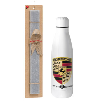 Porsche, Easter Set, metallic stainless thermos bottle (500ml) & scented flat Easter candle (30cm) (GRAY)