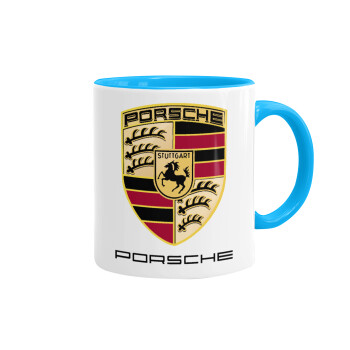 Porsche, Mug colored light blue, ceramic, 330ml