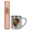 Easter Set, metallic thermal cup (300ml) & aromatic flat Easter candle (30cm) (PINK)