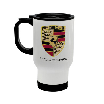 Porsche, Stainless steel travel mug with lid, double wall white 450ml