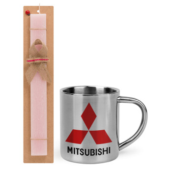 mitsubishi, Easter Set, metallic thermal cup (300ml) & aromatic flat Easter candle (30cm) (PINK)