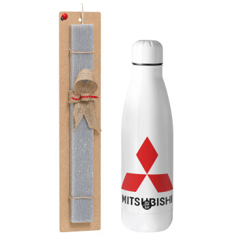 mitsubishi, Easter Set, metallic Inox water bottle (700ml) & Easter scented flat candle (30cm) (GRAY)