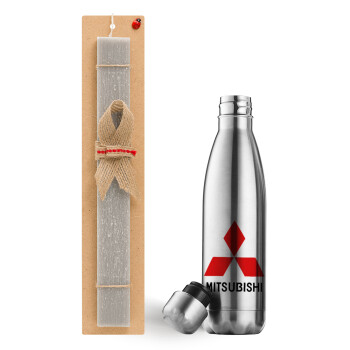 mitsubishi, Easter Set, metallic stainless thermos flask (500ml) & scented flat Easter candle (30cm) (GRAY)