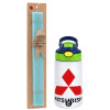 Easter Set, Children's thermal stainless steel bottle with safety straw, green/blue (350ml) & aromatic flat Easter candle (30cm) (TURQUOISE)