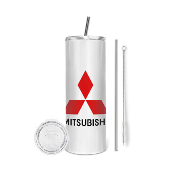 mitsubishi, Tumbler ποτήρι θερμό από ανοξείδωτο ατσάλι 600ml, με μεταλλικό καλαμάκι & βούρτσα καθαρισμού