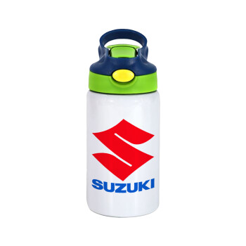 SUZUKI, Children's hot water bottle, stainless steel, with safety straw, green, blue (350ml)