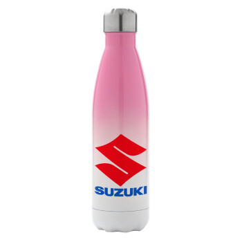 SUZUKI, Μεταλλικό παγούρι θερμός Ροζ/Λευκό (Stainless steel), διπλού τοιχώματος, 500ml