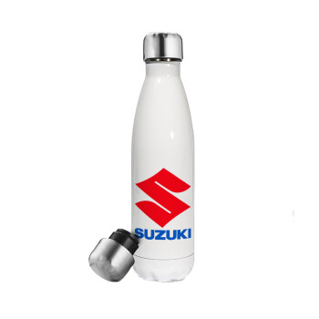SUZUKI, Μεταλλικό παγούρι θερμός Λευκό (Stainless steel), διπλού τοιχώματος, 500ml