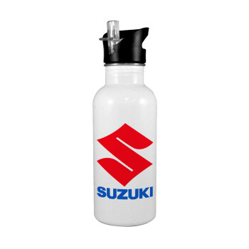 SUZUKI, Παγούρι νερού Λευκό με καλαμάκι, ανοξείδωτο ατσάλι 600ml