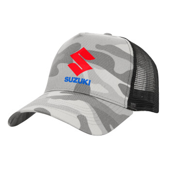 SUZUKI, Adult Structured Trucker Hat, with Mesh, (Camouflage) Army Camo (100% COTTON, ADULT, UNISEX, ONE SIZE)