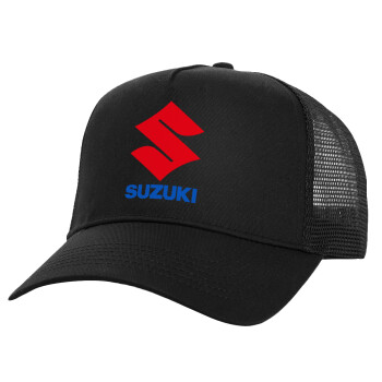 SUZUKI, Structured Trucker Adult Hat, with Mesh, Black (100% COTTON, ADULT, UNISEX, ONE SIZE)