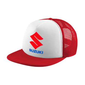 SUZUKI, Adult Soft Trucker Hat with Red/White Mesh (POLYESTER, ADULT, UNISEX, ONE SIZE)