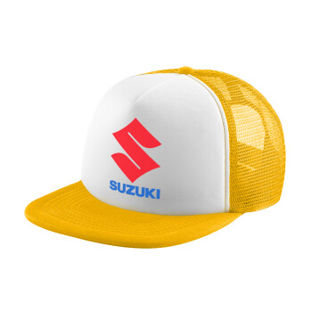 SUZUKI, Adult Soft Trucker Hat with Yellow/White Mesh (POLYESTER, ADULT, UNISEX, ONE SIZE)