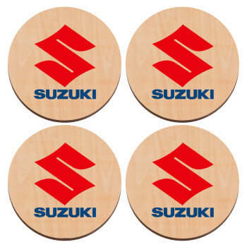 SUZUKI, ΣΕΤ x4 Σουβέρ ξύλινα στρογγυλά plywood (9cm)