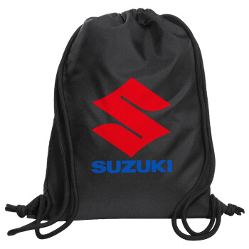 SUZUKI, Backpack pouch GYMBAG Black, with pocket (40x48cm) & thick cords