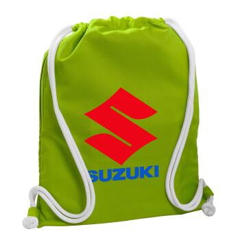 SUZUKI, Τσάντα πλάτης πουγκί GYMBAG LIME GREEN, με τσέπη (40x48cm) & χονδρά κορδόνια