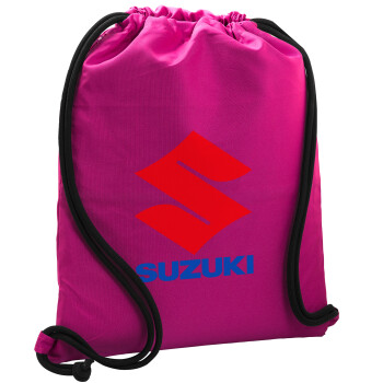 SUZUKI, Τσάντα πλάτης πουγκί GYMBAG Φούξια, με τσέπη (40x48cm) & χονδρά κορδόνια