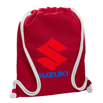 SUZUKI, Τσάντα πλάτης πουγκί GYMBAG Κόκκινη, με τσέπη (40x48cm) & χονδρά κορδόνια