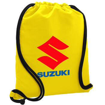 SUZUKI, Backpack pouch GYMBAG Yellow, with pocket (40x48cm) & thick cords