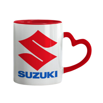 SUZUKI, Κούπα καρδιά χερούλι κόκκινη, κεραμική, 330ml