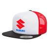 Adult Foam Flat Snapback with Mesh Black-White-Red (POLYESTER, ADULT, UNISEX, ONE SIZE)