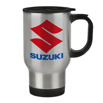SUZUKI, Κούπα ταξιδιού ανοξείδωτη με καπάκι, διπλού τοιχώματος (θερμό) 450ml
