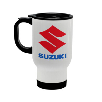 SUZUKI, Stainless steel travel mug with lid, double wall white 450ml