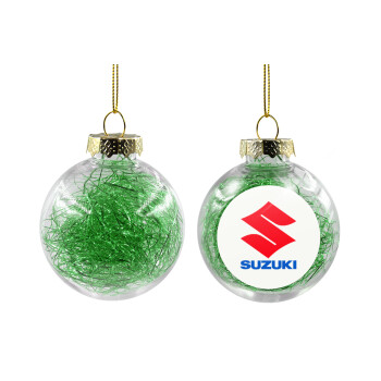 SUZUKI, Transparent Christmas tree ball ornament with green filling 8cm