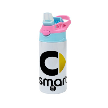 smart, Children's hot water bottle, stainless steel, with safety straw, Pink/BlueCiel (360ml) BPA FREE