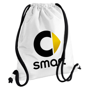 smart, Backpack pouch GYMBAG white, with pocket (40x48cm) & thick cords