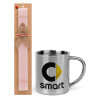 Easter Set, metallic thermal cup (300ml) & aromatic flat Easter candle (30cm) (PINK)