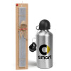 Easter Set, metallic silver aluminum water bottle (500ml) & aromatic flat Easter candle (30cm) (GRAY)