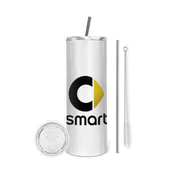 smart, Tumbler ποτήρι θερμό από ανοξείδωτο ατσάλι 600ml, με μεταλλικό καλαμάκι & βούρτσα καθαρισμού