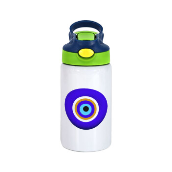 Το μάτι, Children's hot water bottle, stainless steel, with safety straw, green, blue (350ml)