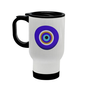 Το μάτι, Stainless steel travel mug with lid, double wall white 450ml