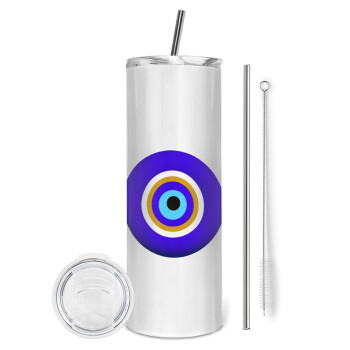 Το μάτι, Eco friendly stainless steel tumbler 600ml, with metal straw & cleaning brush