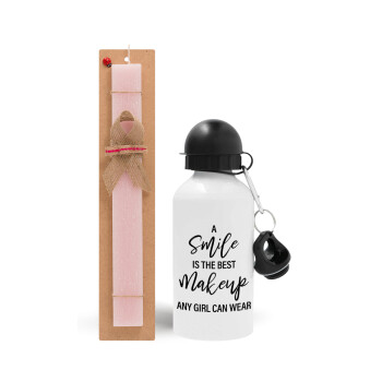 A slime is the best makeup any girl can wear, Easter Set, metallic aluminum bottle (500ml) & aromatic flat Easter candle (30cm) (PINK)