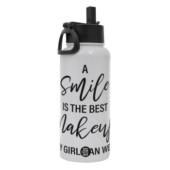 A slime is the best makeup any girl can wear, Metal mug thermo White with Straw and Spout Lid (Stainless steel), double wall, 950ml