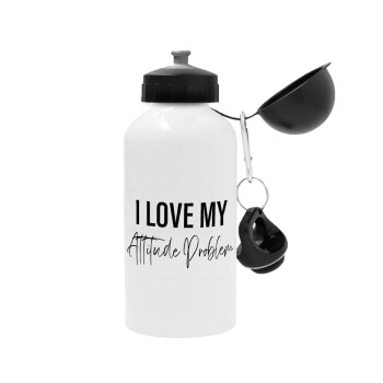 I love my attitude problem, Metal water bottle, White, aluminum 500ml