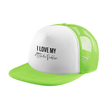 I love my attitude problem, Καπέλο Soft Trucker με Δίχτυ Πράσινο/Λευκό