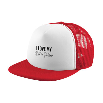 I love my attitude problem, Καπέλο Ενηλίκων Soft Trucker με Δίχτυ Red/White (POLYESTER, ΕΝΗΛΙΚΩΝ, UNISEX, ONE SIZE)