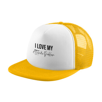 I love my attitude problem, Καπέλο Ενηλίκων Soft Trucker με Δίχτυ Κίτρινο/White (POLYESTER, ΕΝΗΛΙΚΩΝ, UNISEX, ONE SIZE)