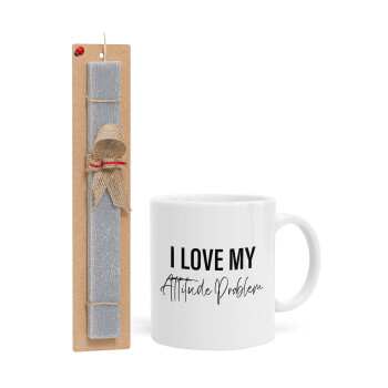 I love my attitude problem, Easter Set, Ceramic Cup (330ml) & Easter aromatic flat candle (30cm) (GRAY)