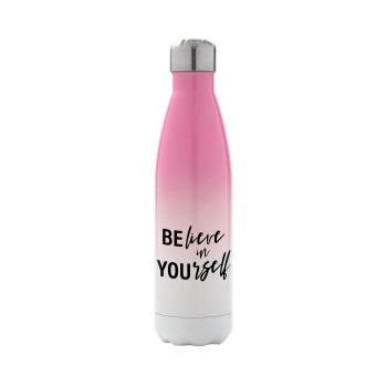 Believe in your self, Metal mug thermos Pink/White (Stainless steel), double wall, 500ml