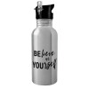 Water bottle Silver with straw, stainless steel 600ml