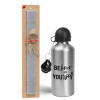 Easter Set, metallic silver aluminum water bottle (500ml) & aromatic flat Easter candle (30cm) (GRAY)